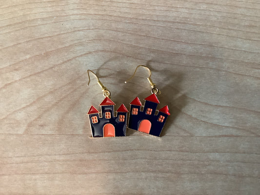 Enamel Haunted House Earrings