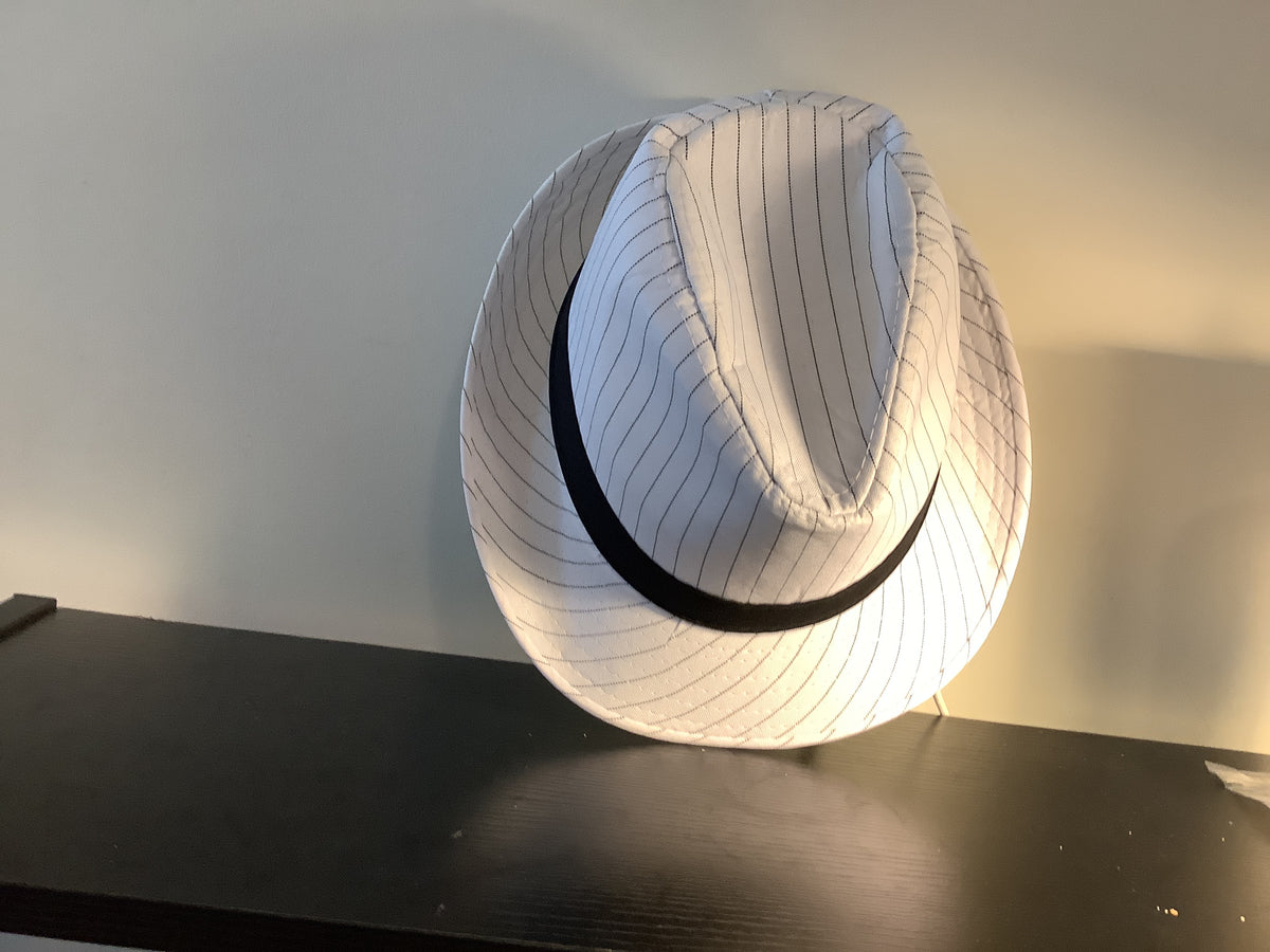 Gangster Hat - White w/black Ribbon