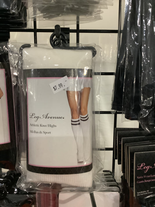 Athletic Knee Highs- White w/ Black Stripe (One Size)