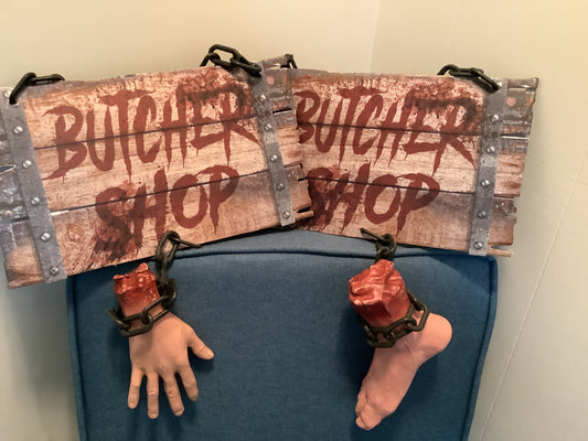 Butcher Shop. Sign w/ Severed Hand/Foot