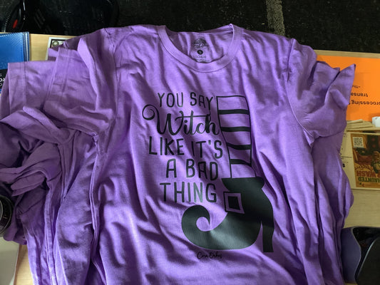 You say witch purple t Cora Oakes