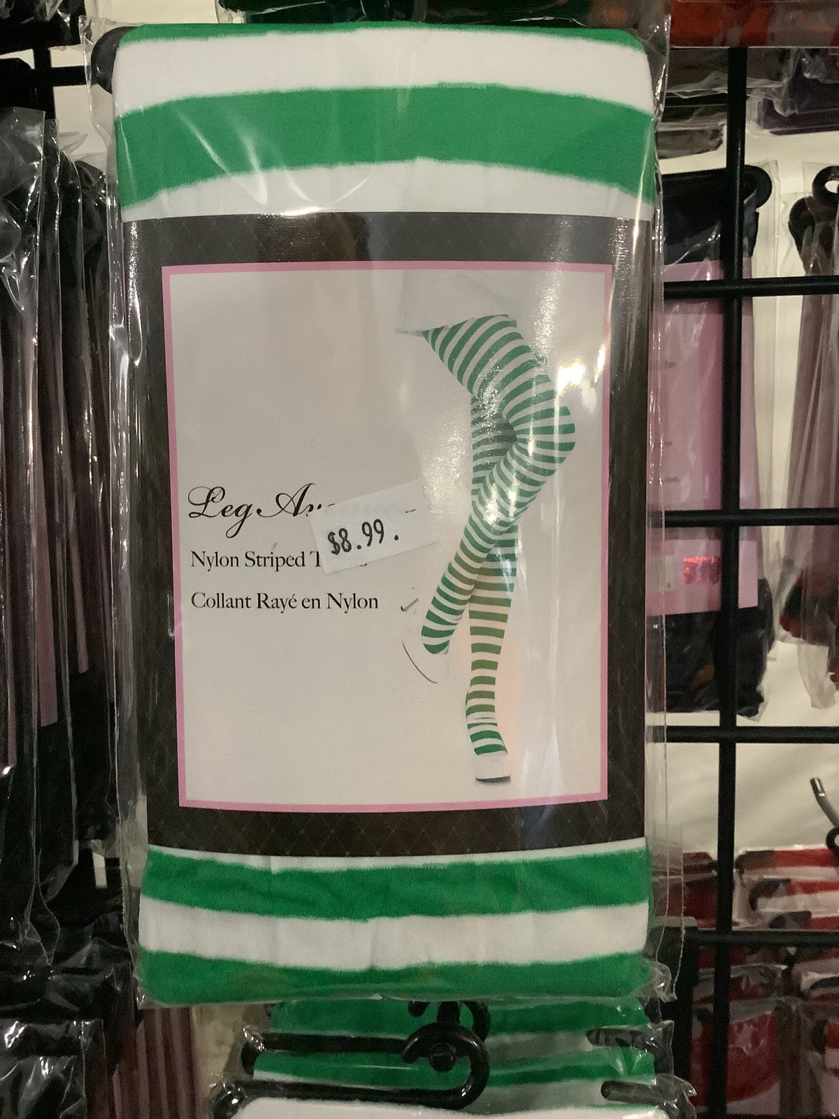 Nylon Striped Tights -Green & White (One Size)