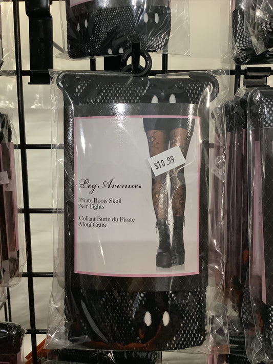 Pirate Booty Skull Net Tights - Black -One Size