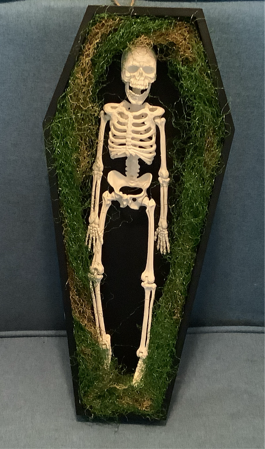 20” Skeleton in Coffin w/Faux Moss