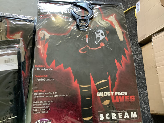 *Hooded Ghost Face Poncho - Adult One Size