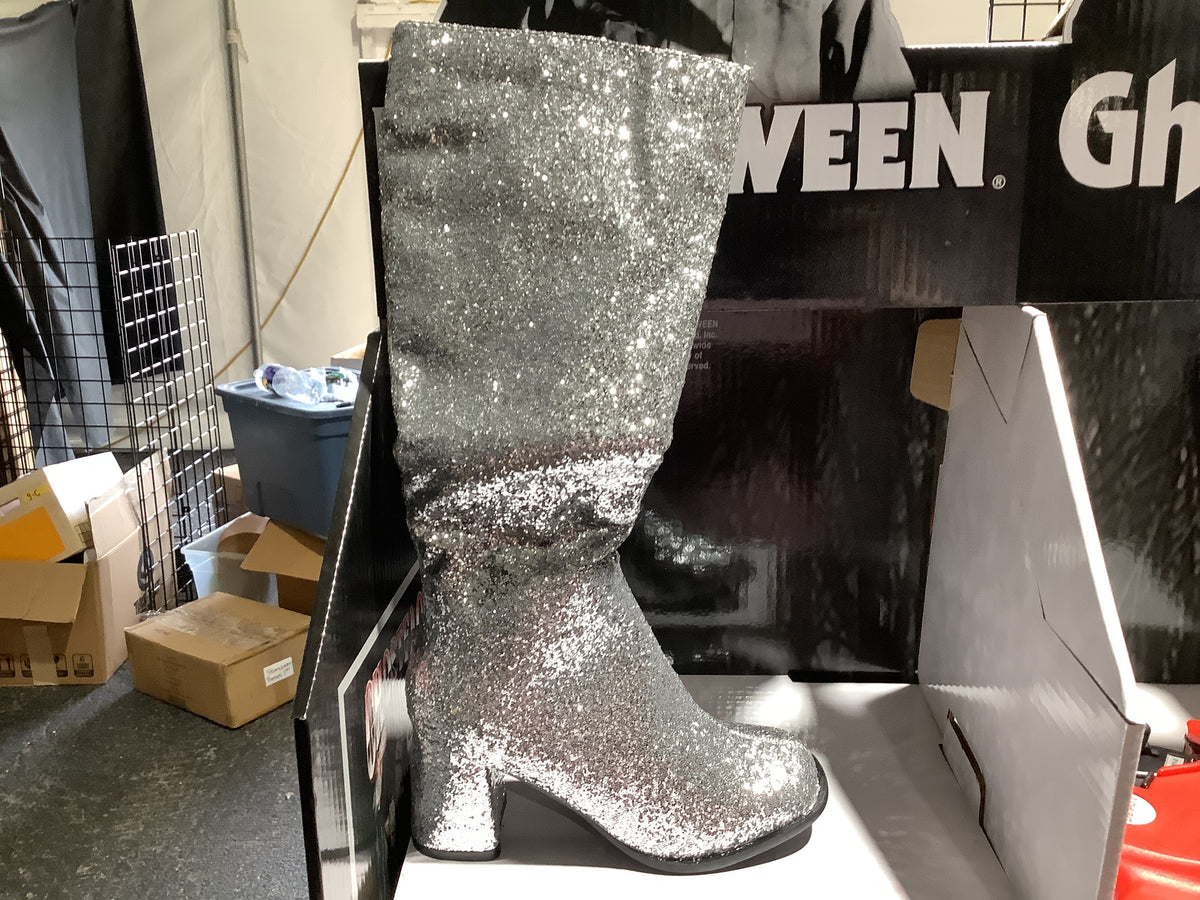 Ellie Go-Go Boots - Glitter Silver - Size 7
