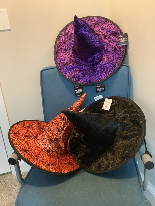 Witch hat with spiderweb pattern