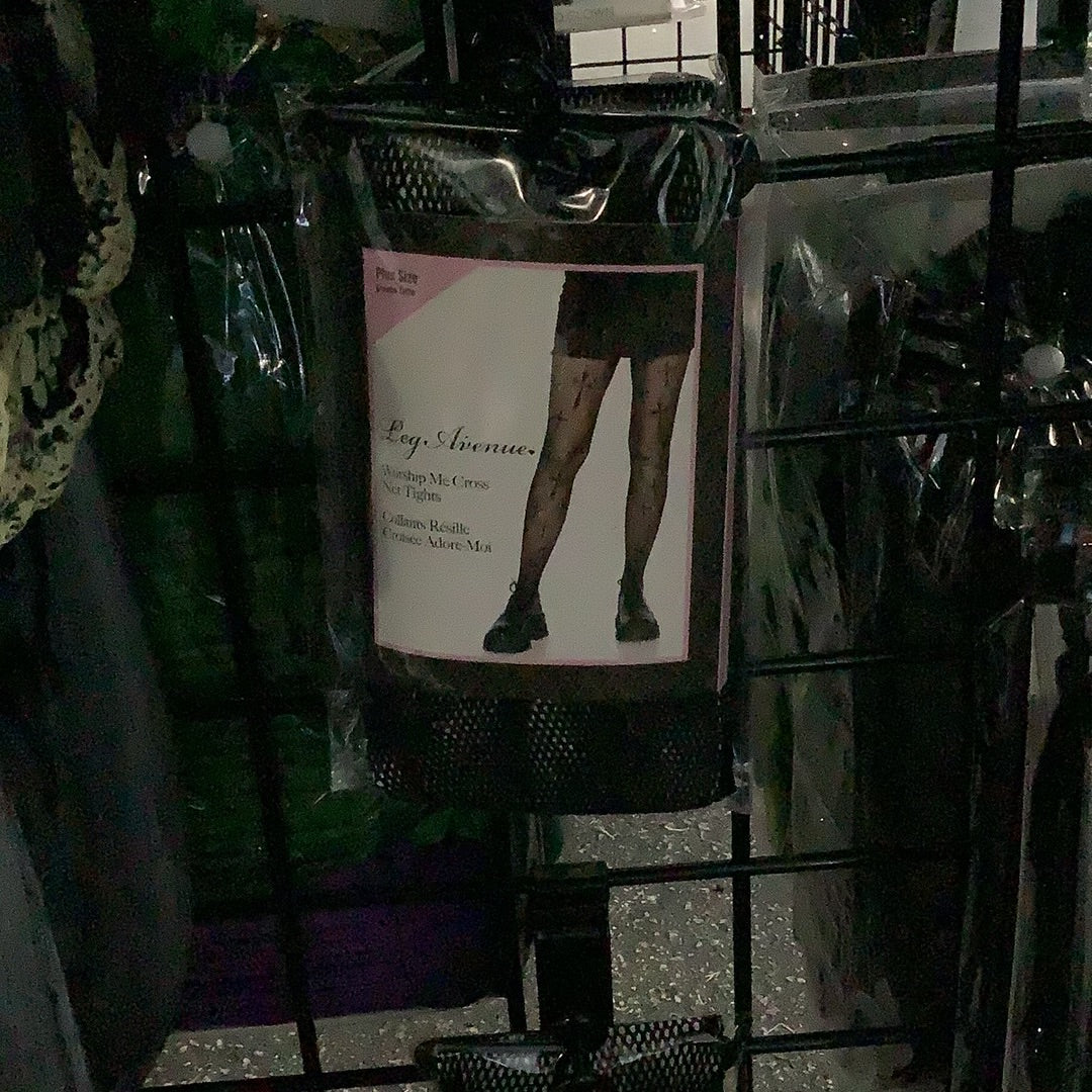 Worship Me Cross Net Tights Black - Plus