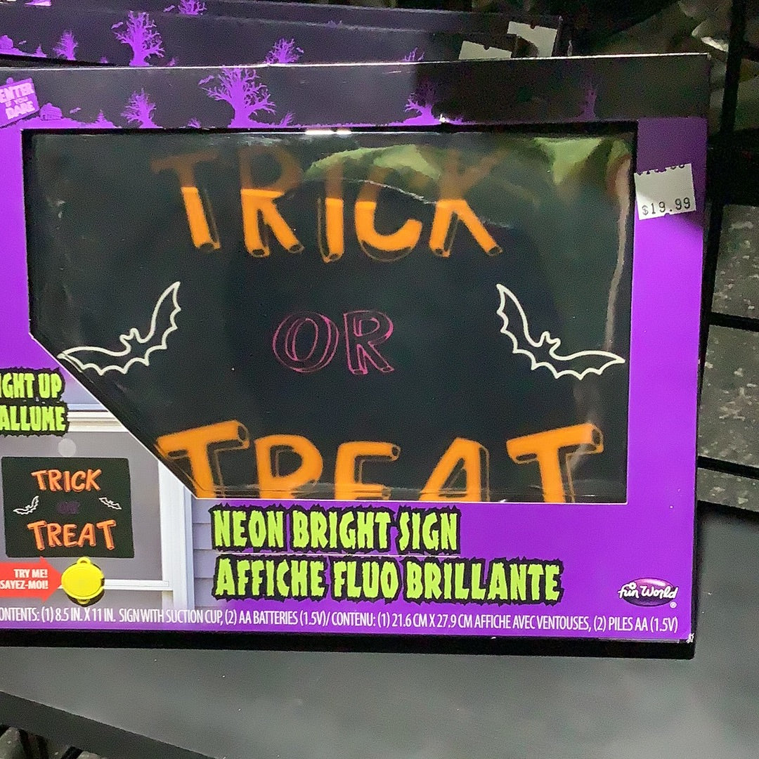 Neon Bright Trick or Treat Sign