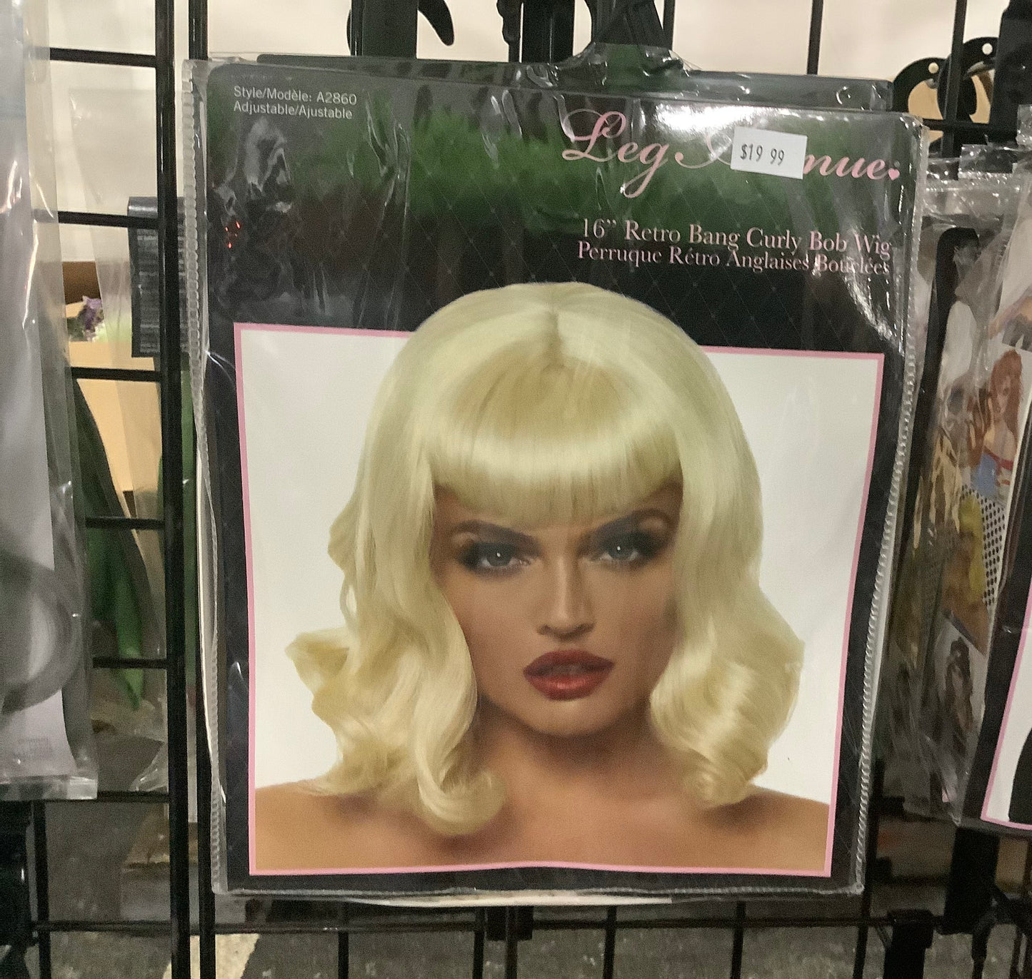 Retro Bang Curly Bob Blonde Wig - Adult