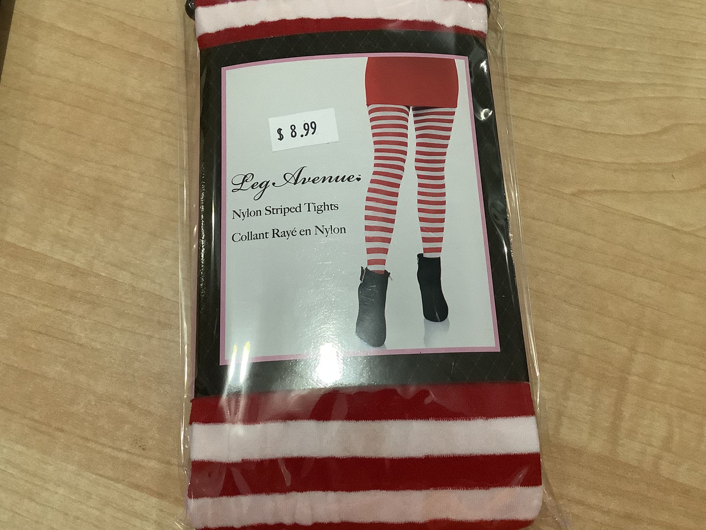Nylon Striped Thigh High Tights -Red & White (One Size)