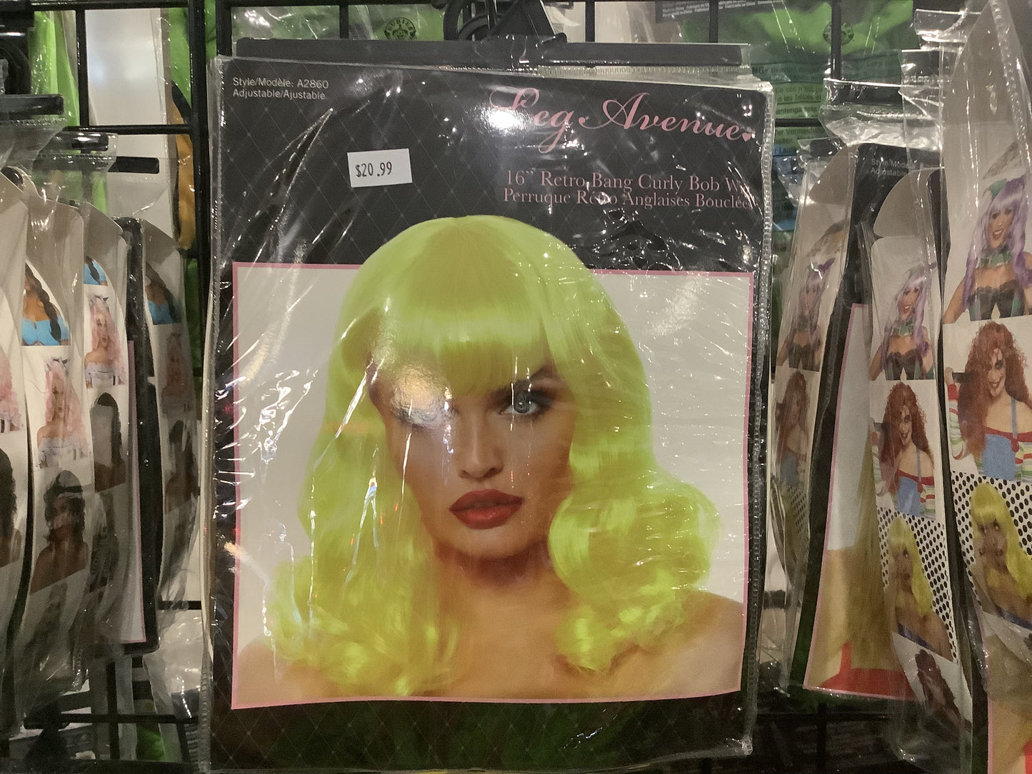 Retro Bang Neon Yellow Curly Bob - Adult