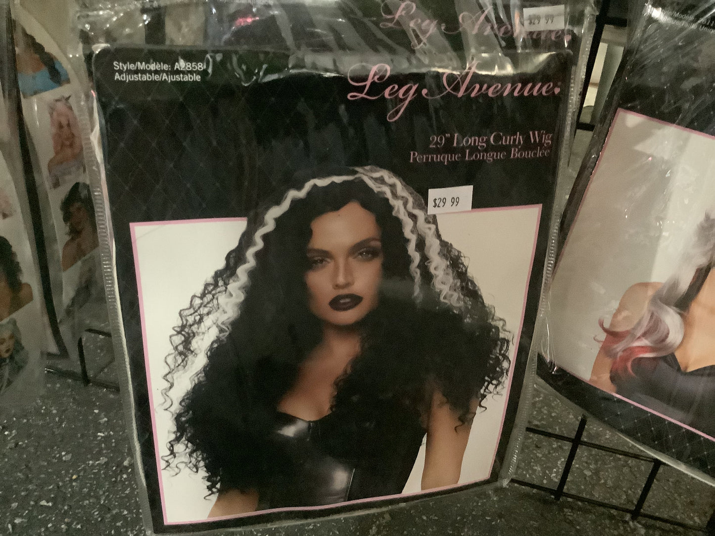 Long Curly Wig- Black w/ White