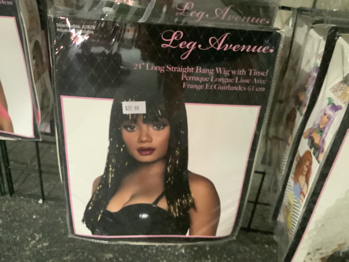 Long Black Straight Bang Wig with Tinsel - Adult